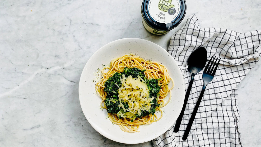 Spaghetti mit Spinat & Kraut